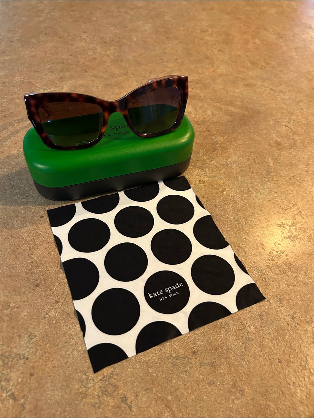 kate spade Tortoise Cat Eye Sunglasses with Green Case
